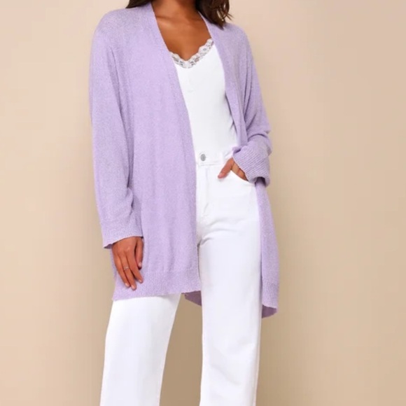 Lulus Comfy Memories Lavender Knit Open Front Cardigan - Picture 3 of 6